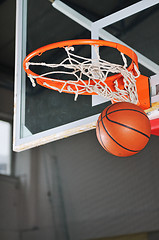 Image showing basket ball in basketball basket   ;)