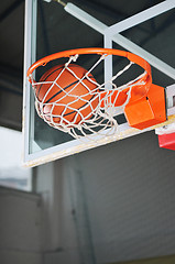 Image showing basket ball in basketball basket   ;)