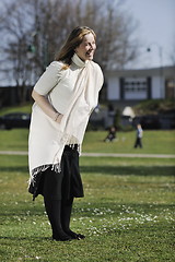Image showing happy young pregnant woman outdoor
