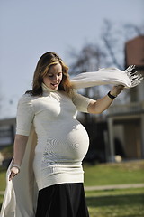 Image showing happy young pregnant woman outdoor