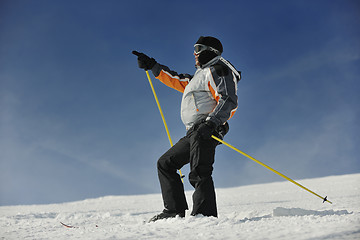 Image showing skier pointing direction