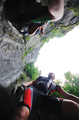 Image showing friendship and travel on mountain bike