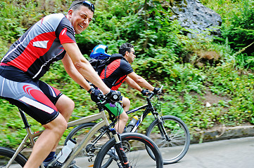 Image showing friendshiop outdoor on mountain bike