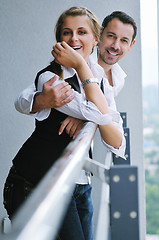 Image showing romantic happpy couple on balcony 