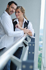 Image showing romantic happpy couple on balcony 