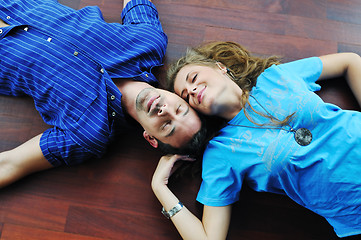 Image showing happy couple in empty apartment