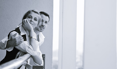 Image showing romantic happpy couple on balcony 