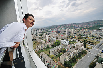 Image showing woman looking on balcony