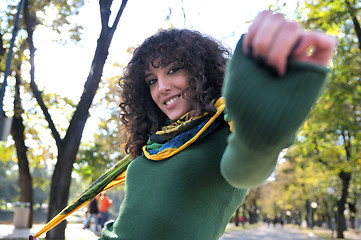 Image showing Young curly woman smiling 