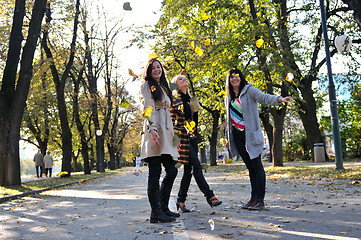 Image showing Happy three friends  outdoors