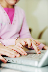 Image showing childrens have fun and playing games on laptop computer