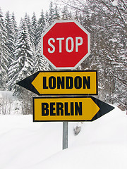 Image showing london or berlin? roadsign in nature