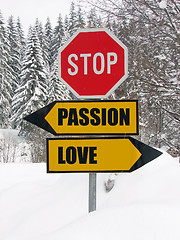 Image showing love&passion road sign in nature