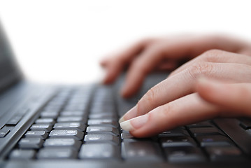 Image showing Isolated female hand typing on laptop keyboard
