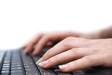 Image showing Isolated female hand typing on laptop keyboard