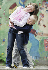 Image showing happy brother and sister outdoor in park