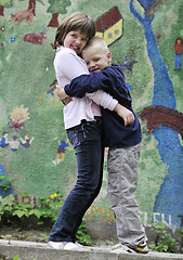 Image showing happy brother and sister outdoor in park