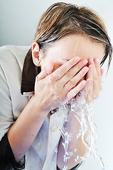 Image showing woman face wash