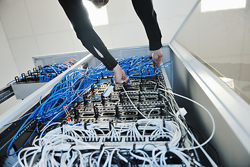 Image showing young it engeneer in datacenter server room