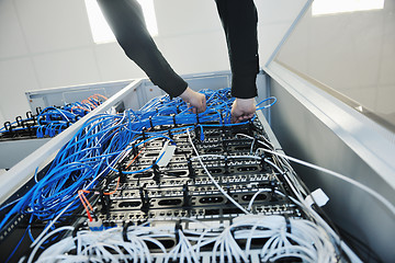 Image showing young it engeneer in datacenter server room