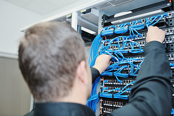 Image showing young it engeneer in datacenter server room