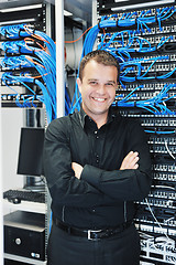 Image showing young it engeneer in datacenter server room