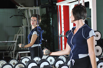 Image showing young  woman work out in fitness