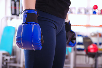 Image showing Boxer gloves.boxer glowes and woman torso