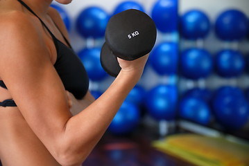 Image showing woman doing exercise with dumbbell