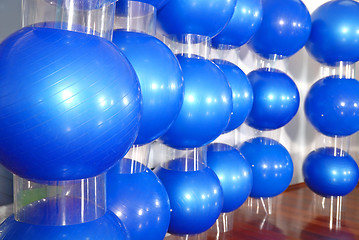 Image showing fitness studio with blue pilates balls
