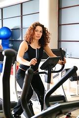 Image showing Women working out on spinning bikes at the gym 