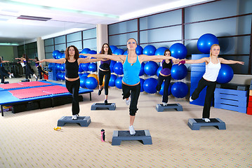 Image showing girls stepping in a fitness center