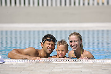 Image showing happy young family have fun on swimming pool