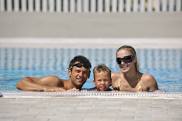 Image showing happy young family have fun on swimming pool