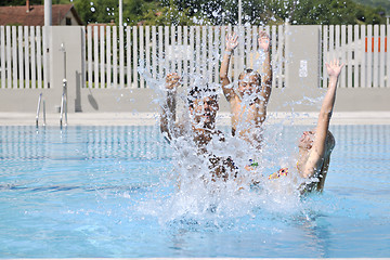 Image showing happy young family have fun on swimming pool