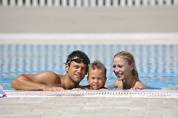 Image showing happy young family have fun on swimming pool