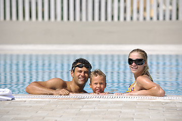 Image showing happy young family have fun on swimming pool