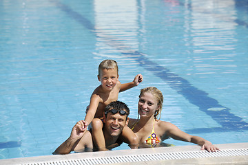 Image showing happy young family have fun on swimming pool