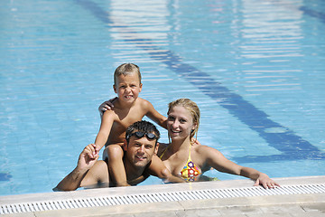 Image showing happy young family have fun on swimming pool