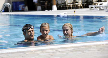 Image showing happy young family have fun on swimming pool