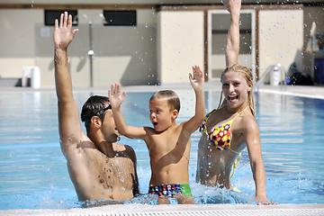 Image showing happy young family have fun on swimming pool