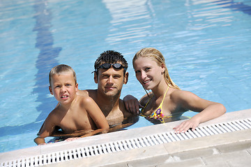 Image showing happy young family have fun on swimming pool