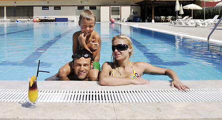 Image showing happy young family have fun on swimming pool