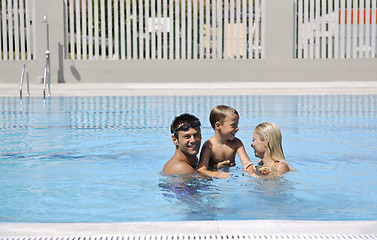 Image showing happy young family have fun on swimming pool