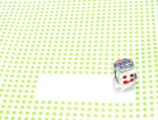 Image showing emtpy space for write with dice on green background