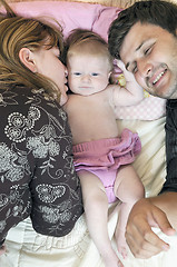 Image showing portrait of young family with  cute little babby