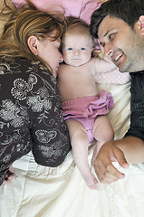 Image showing portrait of young family with  cute little babby