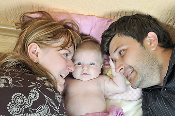 Image showing portrait of young family with  cute little babby