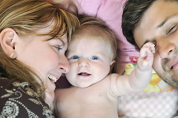 Image showing portrait of young family with  cute little babby