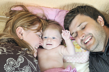 Image showing portrait of young family with  cute little babby